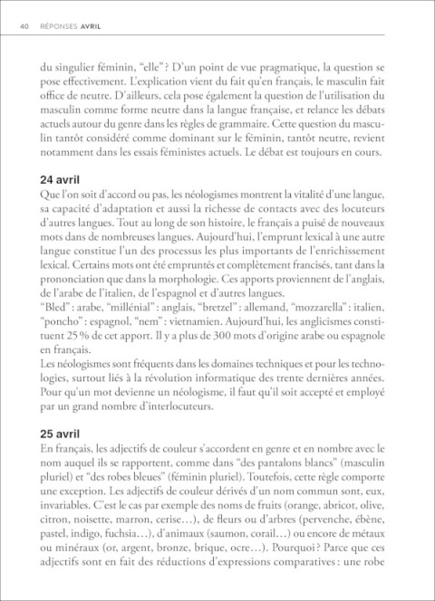 Calendrier Langue et Culture françaises 2024